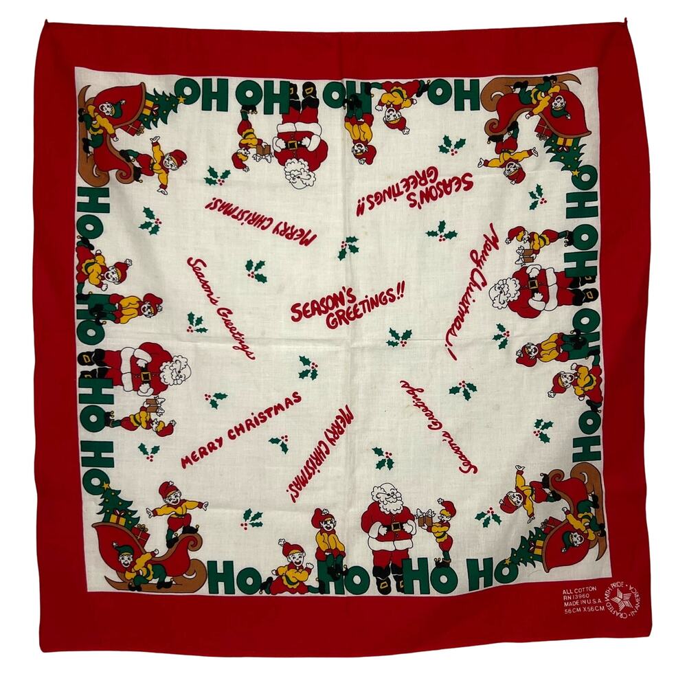 Vintage New Christmas Bandana HoHoHo Santa 13960 Handkerchief Paris Made in USA